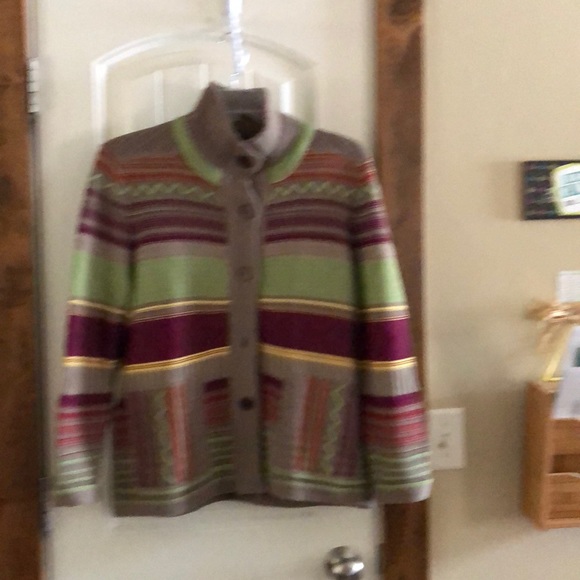 Gorgeous C&B Cardigan-Sz Lg-Tan/Lime/Yellow/Orange - Picture 2 of 13